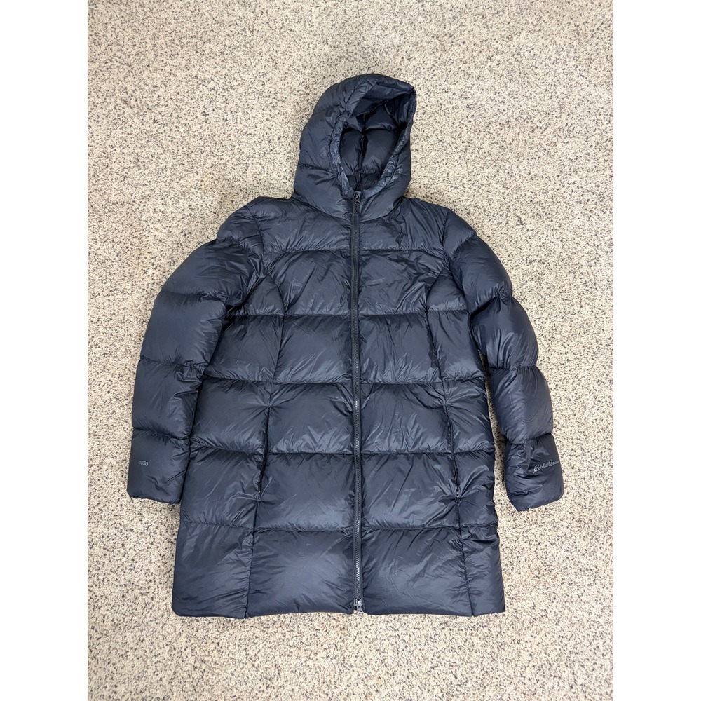 Eddie Bauer Parka Womens XXL Down Insulated EB550 Puffer Hooded Long Coat Black